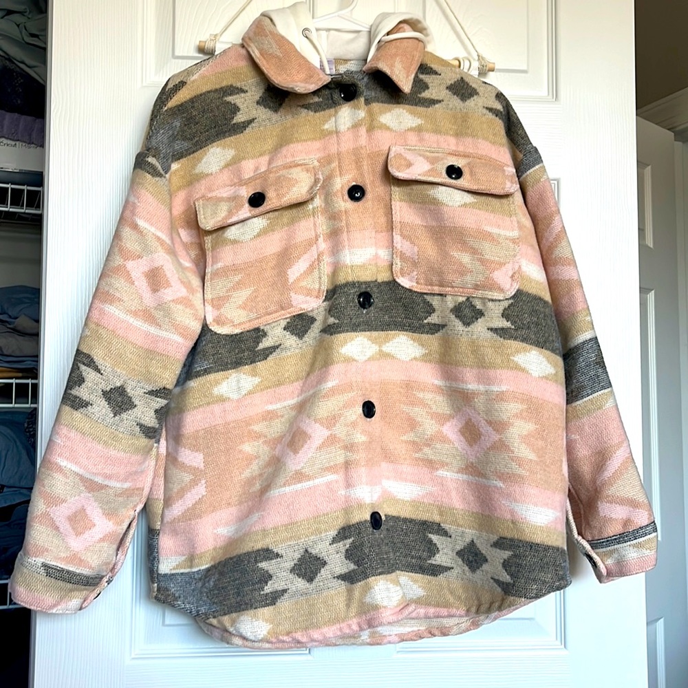 No Boundaries Juniors Hooded Flannel Jacket